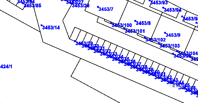Parcela st. 3453/33 v KÚ Podmokly, Katastrální mapa