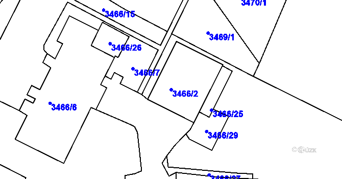 Parcela st. 3466/2 v KÚ Podmokly, Katastrální mapa