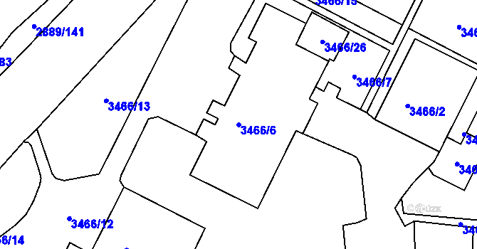 Parcela st. 3466/6 v KÚ Podmokly, Katastrální mapa