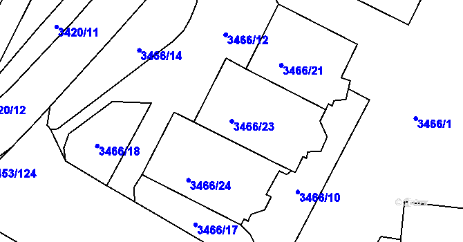 Parcela st. 3466/23 v KÚ Podmokly, Katastrální mapa