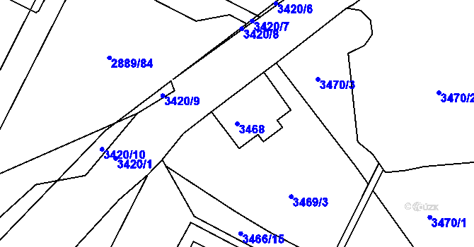 Parcela st. 3468 v KÚ Podmokly, Katastrální mapa