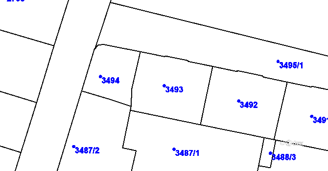 Parcela st. 3493 v KÚ Podmokly, Katastrální mapa