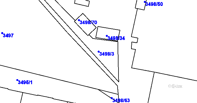 Parcela st. 3498/3 v KÚ Podmokly, Katastrální mapa