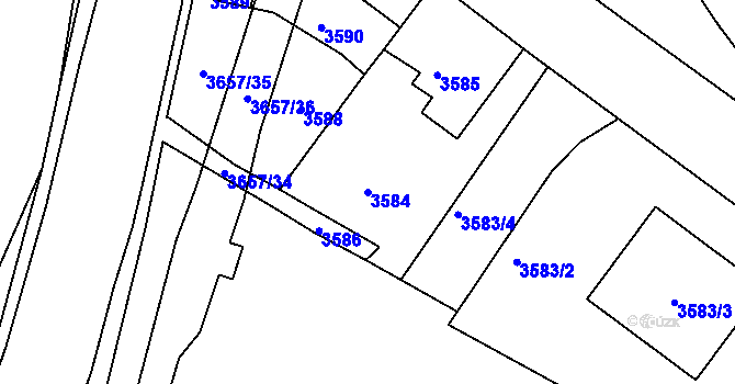 Parcela st. 3584 v KÚ Podmokly, Katastrální mapa