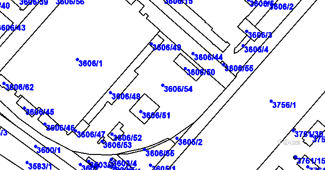 Parcela st. 3606/54 v KÚ Podmokly, Katastrální mapa