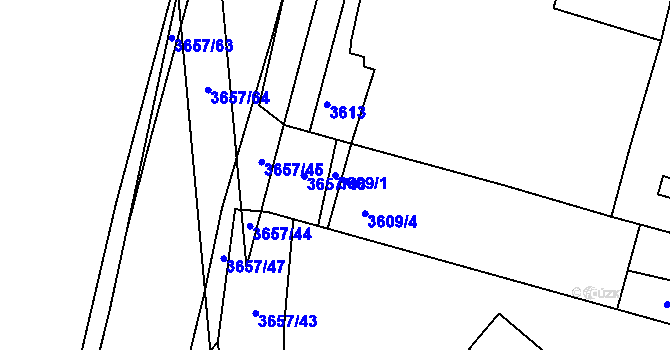 Parcela st. 3609/1 v KÚ Podmokly, Katastrální mapa