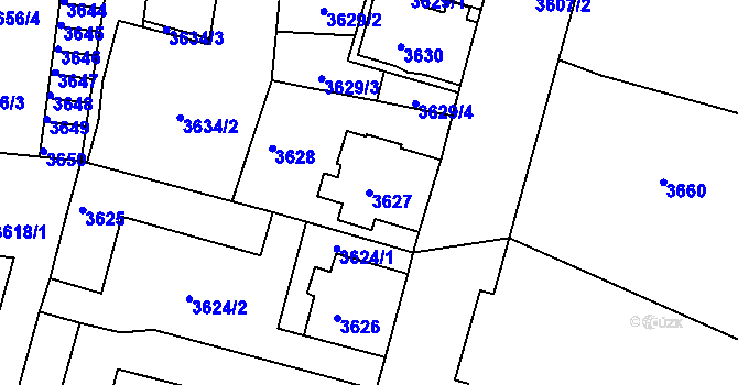 Parcela st. 3627 v KÚ Podmokly, Katastrální mapa