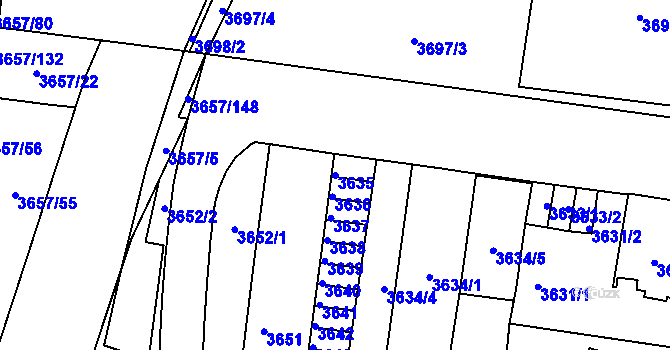 Parcela st. 3635 v KÚ Podmokly, Katastrální mapa