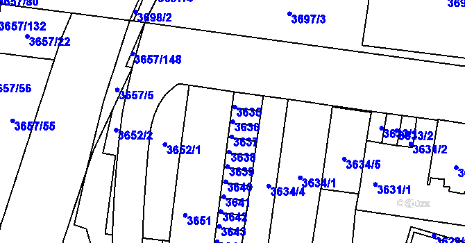 Parcela st. 3636 v KÚ Podmokly, Katastrální mapa