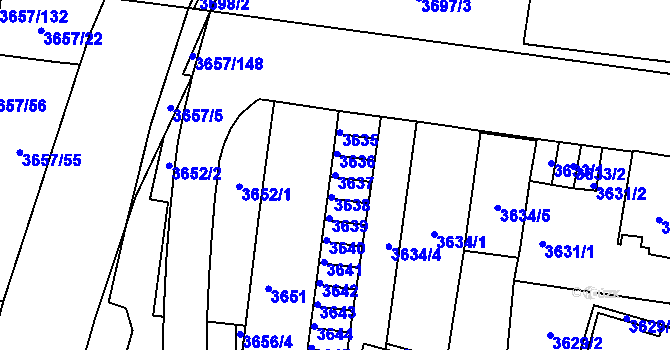 Parcela st. 3637 v KÚ Podmokly, Katastrální mapa