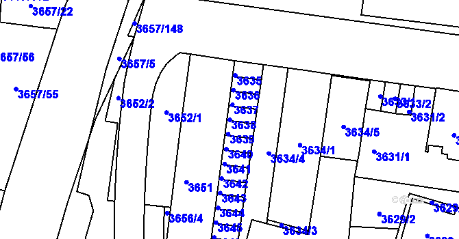 Parcela st. 3638 v KÚ Podmokly, Katastrální mapa