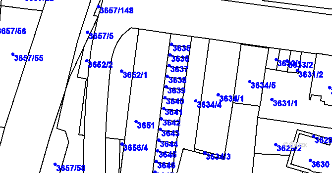 Parcela st. 3639 v KÚ Podmokly, Katastrální mapa