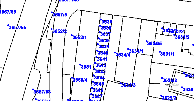 Parcela st. 3640 v KÚ Podmokly, Katastrální mapa