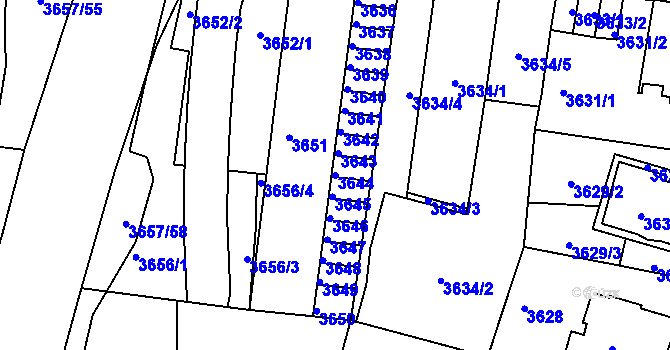 Parcela st. 3644 v KÚ Podmokly, Katastrální mapa