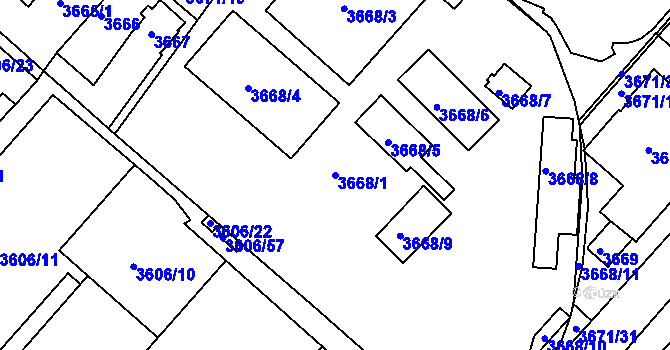 Parcela st. 3668/1 v KÚ Podmokly, Katastrální mapa