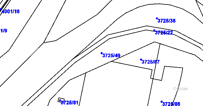 Parcela st. 3725/49 v KÚ Podmokly, Katastrální mapa