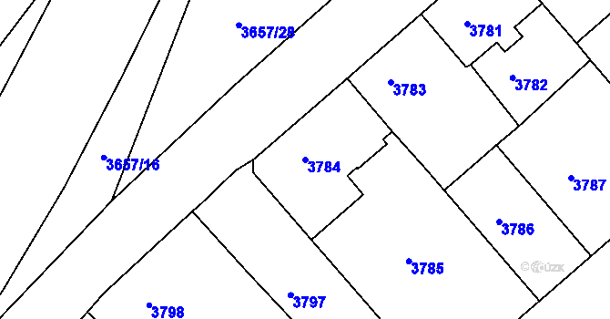 Parcela st. 3784 v KÚ Podmokly, Katastrální mapa