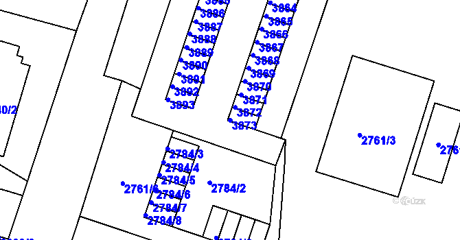 Parcela st. 3873 v KÚ Podmokly, Katastrální mapa