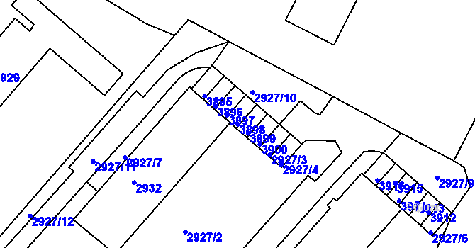 Parcela st. 3898 v KÚ Podmokly, Katastrální mapa