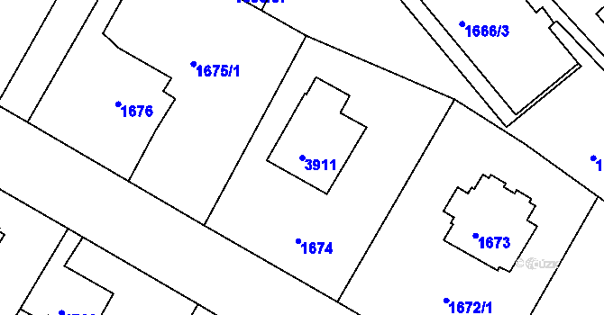 Parcela st. 3911 v KÚ Podmokly, Katastrální mapa