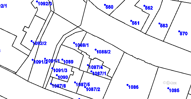 Parcela st. 1088/2 v KÚ Podmokly, Katastrální mapa