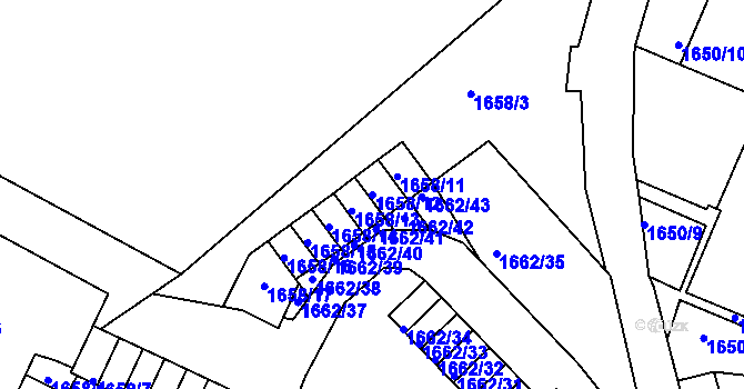 Parcela st. 1658/12 v KÚ Podmokly, Katastrální mapa