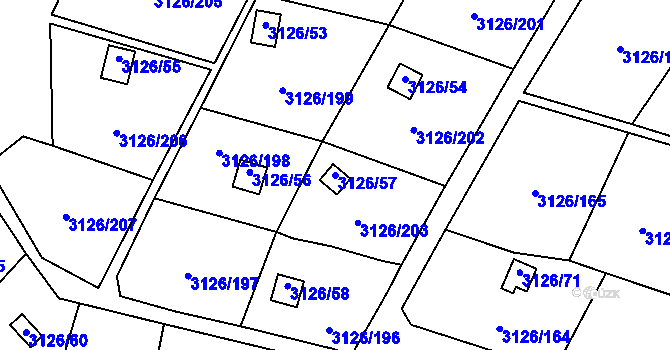 Parcela st. 3126/57 v KÚ Podmokly, Katastrální mapa