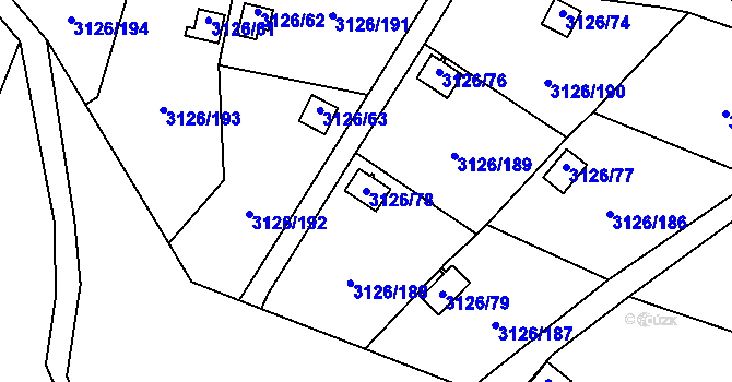 Parcela st. 3126/78 v KÚ Podmokly, Katastrální mapa