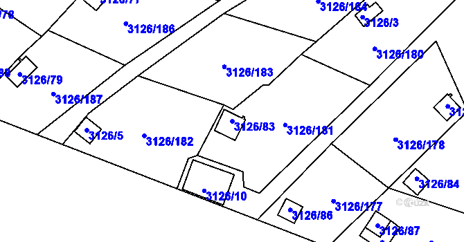 Parcela st. 3126/83 v KÚ Podmokly, Katastrální mapa