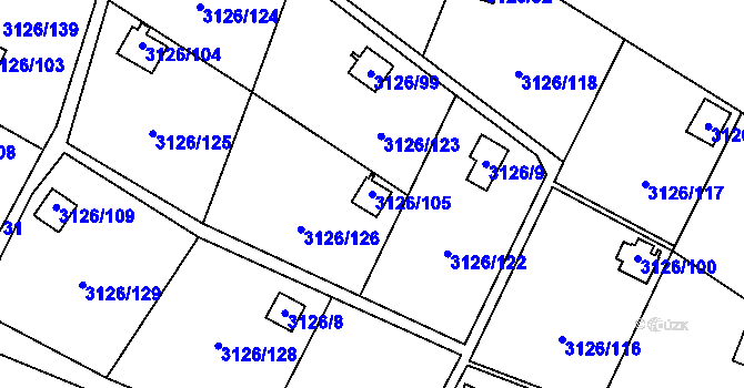 Parcela st. 3126/105 v KÚ Podmokly, Katastrální mapa