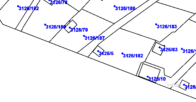 Parcela st. 3126/5 v KÚ Podmokly, Katastrální mapa