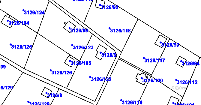 Parcela st. 3126/9 v KÚ Podmokly, Katastrální mapa
