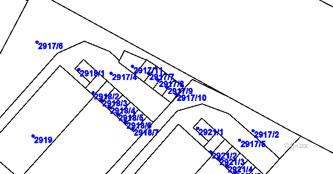 Parcela st. 2917/9 v KÚ Podmokly, Katastrální mapa