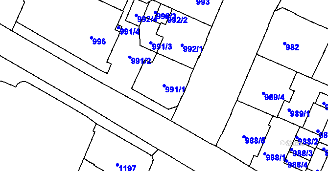 Parcela st. 991/1 v KÚ Podmokly, Katastrální mapa