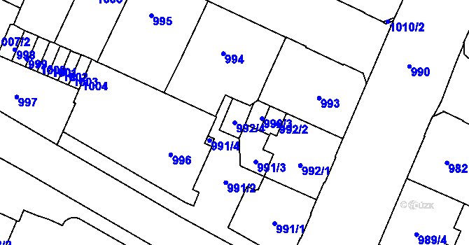 Parcela st. 992/4 v KÚ Podmokly, Katastrální mapa