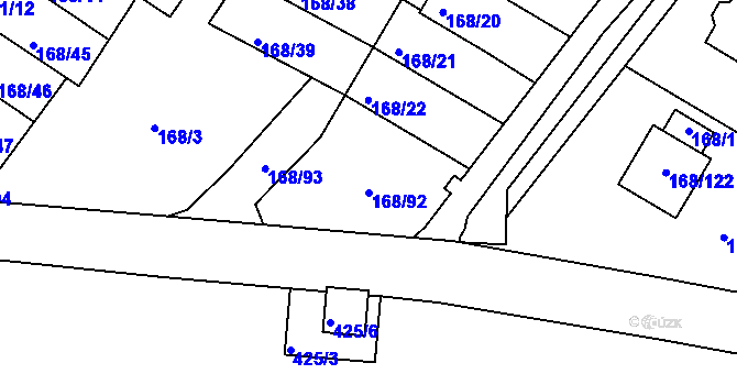 Parcela st. 168/92 v KÚ Podmokly, Katastrální mapa