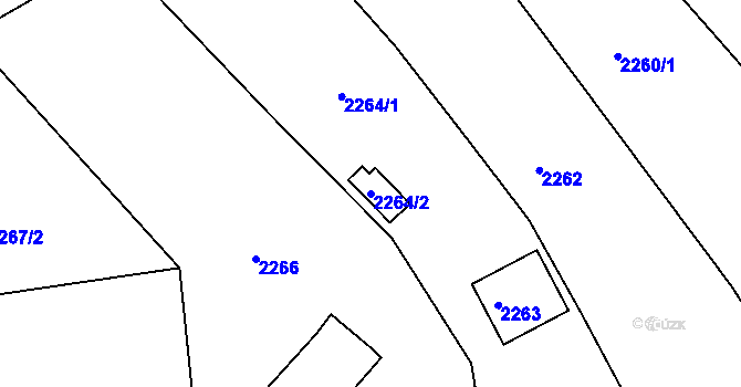 Parcela st. 2264/2 v KÚ Podmokly, Katastrální mapa