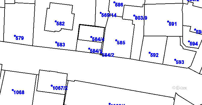 Parcela st. 584/2 v KÚ Podmokly, Katastrální mapa