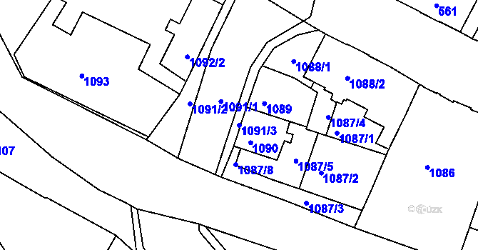 Parcela st. 1091/3 v KÚ Podmokly, Katastrální mapa