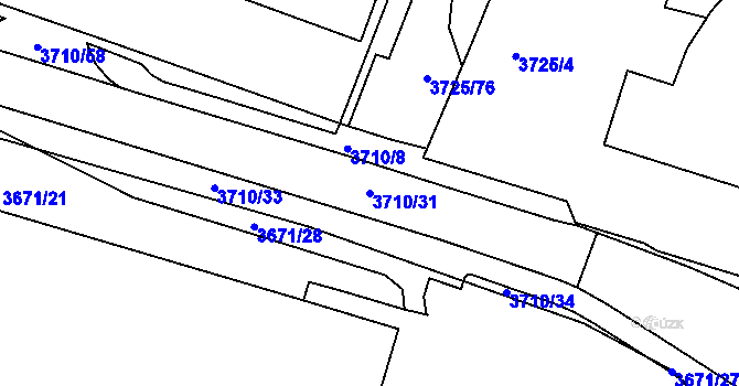 Parcela st. 3710/31 v KÚ Podmokly, Katastrální mapa