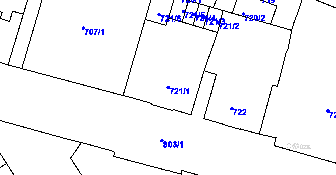 Parcela st. 721/1 v KÚ Podmokly, Katastrální mapa