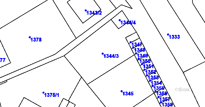 Parcela st. 1344/3 v KÚ Podmokly, Katastrální mapa