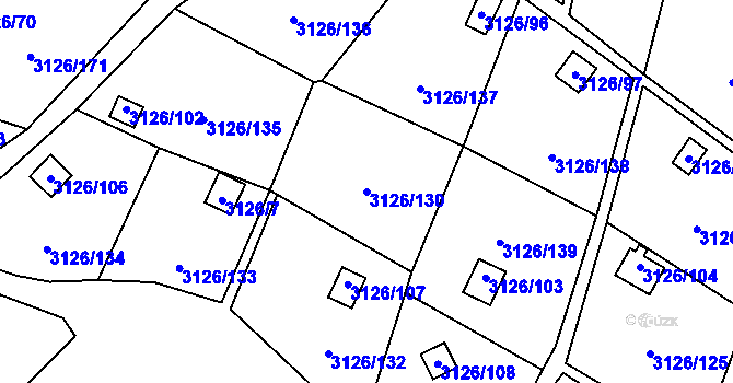 Parcela st. 3126/130 v KÚ Podmokly, Katastrální mapa
