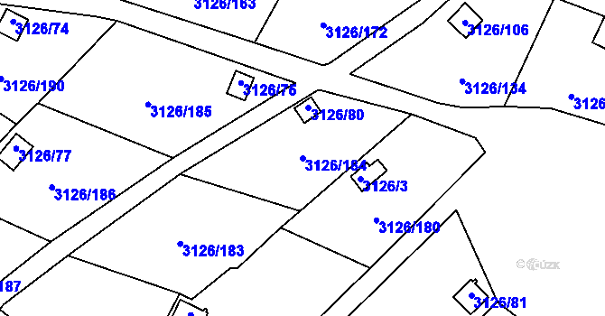 Parcela st. 3126/184 v KÚ Podmokly, Katastrální mapa