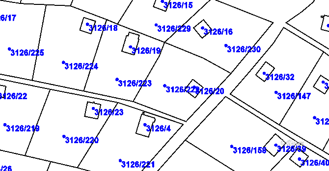 Parcela st. 3126/222 v KÚ Podmokly, Katastrální mapa