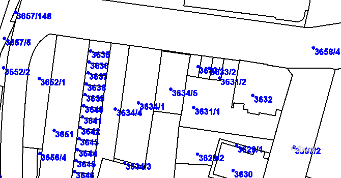 Parcela st. 3634/5 v KÚ Podmokly, Katastrální mapa