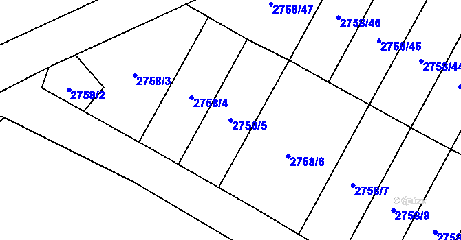 Parcela st. 2758/5 v KÚ Podmokly, Katastrální mapa
