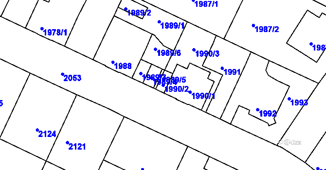 Parcela st. 1990/2 v KÚ Podmokly, Katastrální mapa
