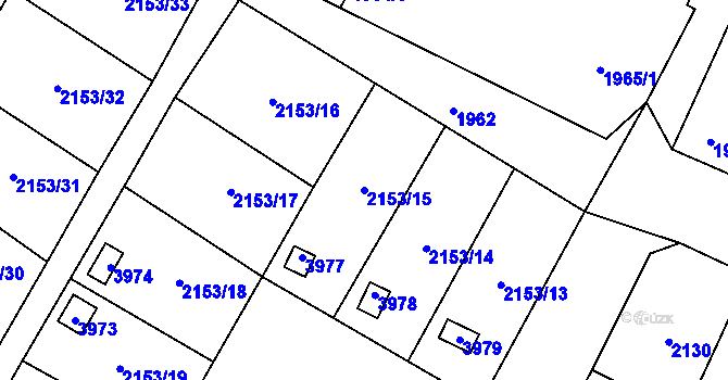 Parcela st. 2153/15 v KÚ Podmokly, Katastrální mapa