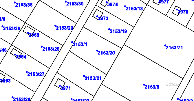 Parcela st. 2153/20 v KÚ Podmokly, Katastrální mapa